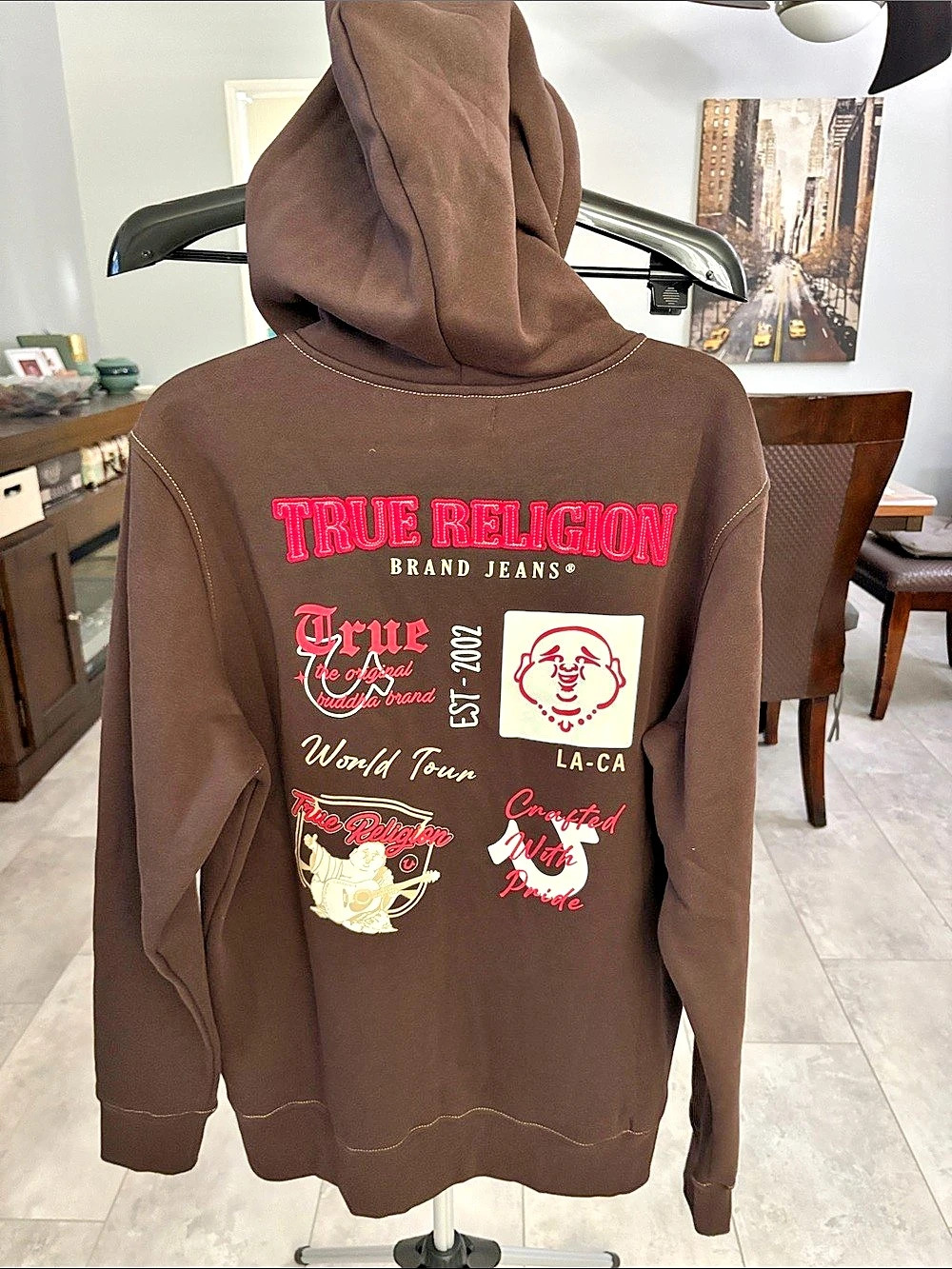 True Religion Applique Multi Zip Hoodie Brown & Red XL - Picture 4 of 12